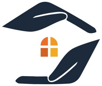A logo of a house with two hands holding it