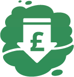 Green icon with a pound sign inside a downward arrow, suggesting a price reduction.