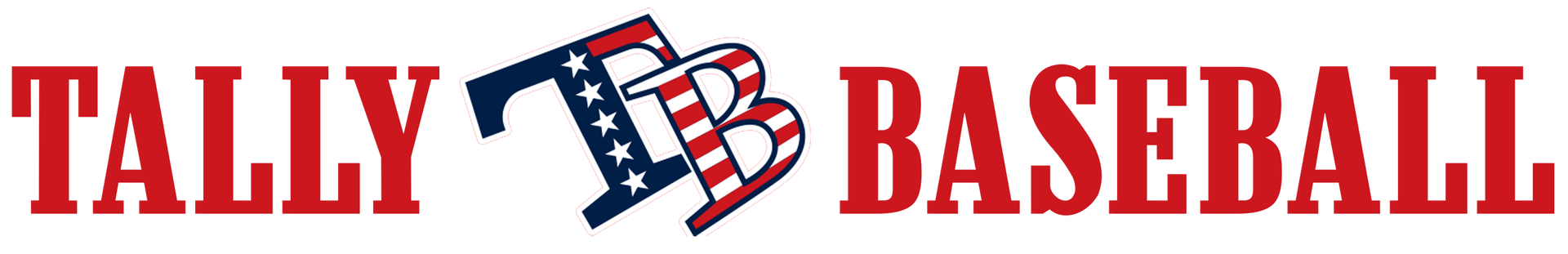Tally Baseball header logo with TB initials and American flag style