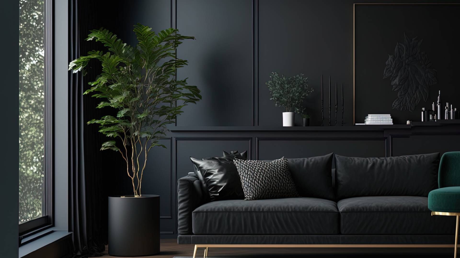 Living room featuring a dark black paint color near Lexington, KY