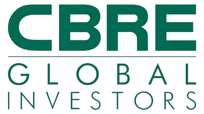 Logo for CBRE Global Investors with bold green text 