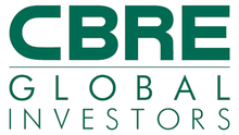 Logo for CBRE Global Investors with bold green text 