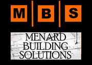 Logo for Menard Building Solutions with orange squares featuring the letters M, B, S and a blueprint background.