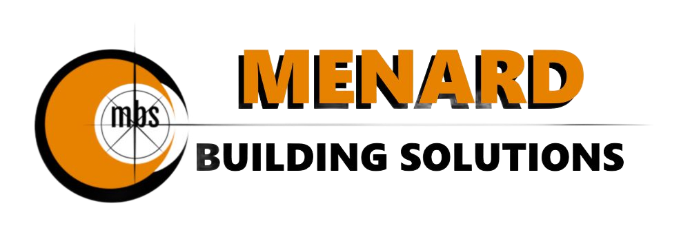 Logo for Menard Building Solutions with orange text and a circular icon containing the letters mbs.