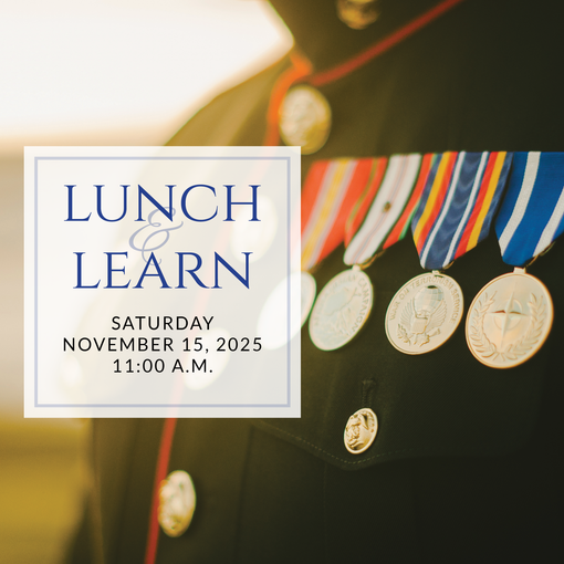 a plate of sandwiches on a table with the words lunch & learn on it