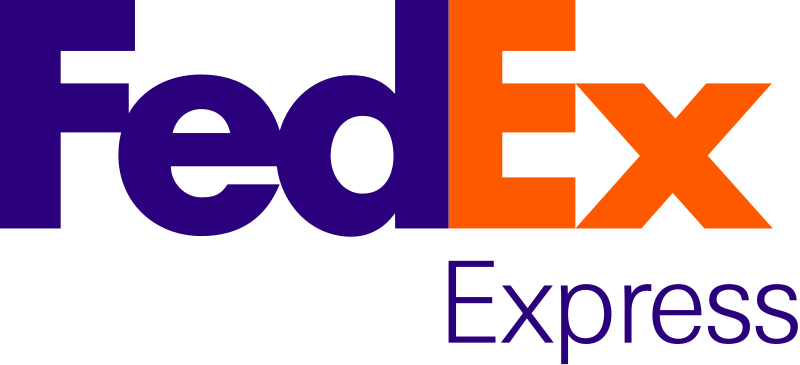 The fedex express logo is purple and orange on a white background