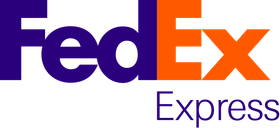 The fedex express logo is purple and orange on a white background