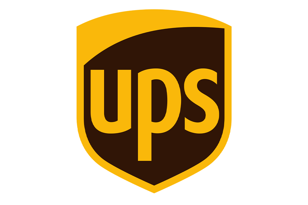A brown and yellow ups logo on a white background