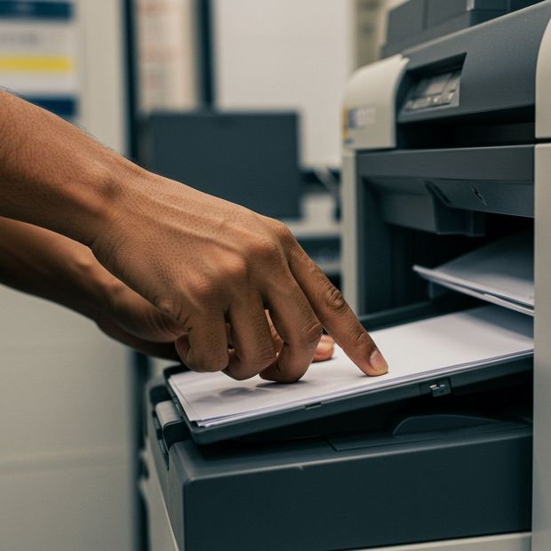 A person is putting a piece of paper into a printer