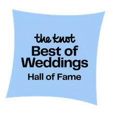 The Knot Best of Weddings Hall of Fame badge on a light blue square