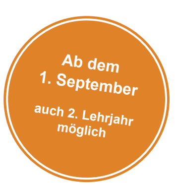 An orange circle that says ab dem 1. september auch 2. lehrjahr möglich