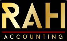 The logo for rahi accounting is black and gold