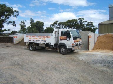 A white truck is parked in a parking lot