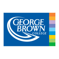 A blue and white logo for george brown college