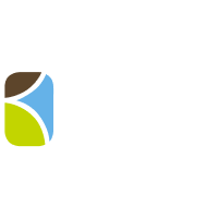 A blue , green , and brown logo on a white background.