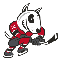 A cartoon of a dog holding a hockey stick