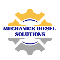 Logo for Mechanick Diesel Solutions: yellow and gray gear with blue arcs, blue text.