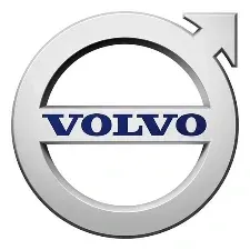 Volvo logo: Silver circle with upward arrow and blue 