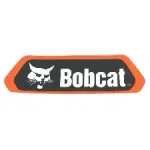 Bobcat logo, a black rectangle with white text and bobcat face, surrounded by an orange border.