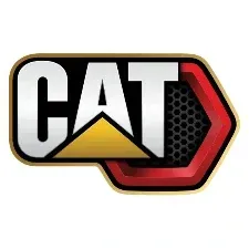 CAT logo: Bold white letters against a yellow triangle and a red hexagonal shape.