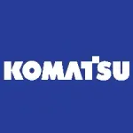 KOMATSU logo, white text on a blue background.