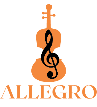 A violin with a treble clef and the word allegro below it