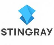 Stingray logo with blue geometric icon above black text on a white background