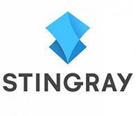 Stingray logo with blue geometric icon above black text on a white background