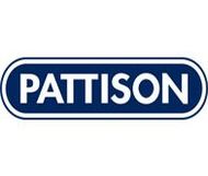 PATTISON logo in white text on a blue rounded rectangle with a white border