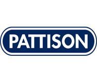 PATTISON logo in white text on a blue rounded rectangle with a white border