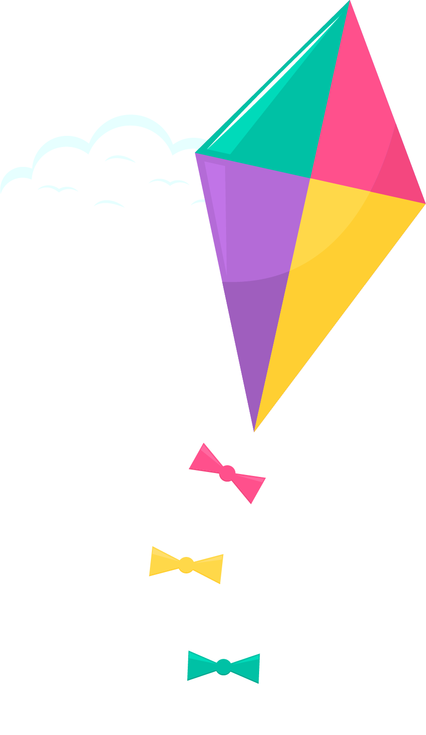 A colorful kite with bows coming out of it 's tail