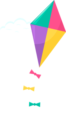 A colorful kite with bows coming out of it 's tail
