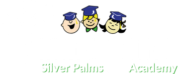 A logo for silver palms academy with three children wearing graduation caps