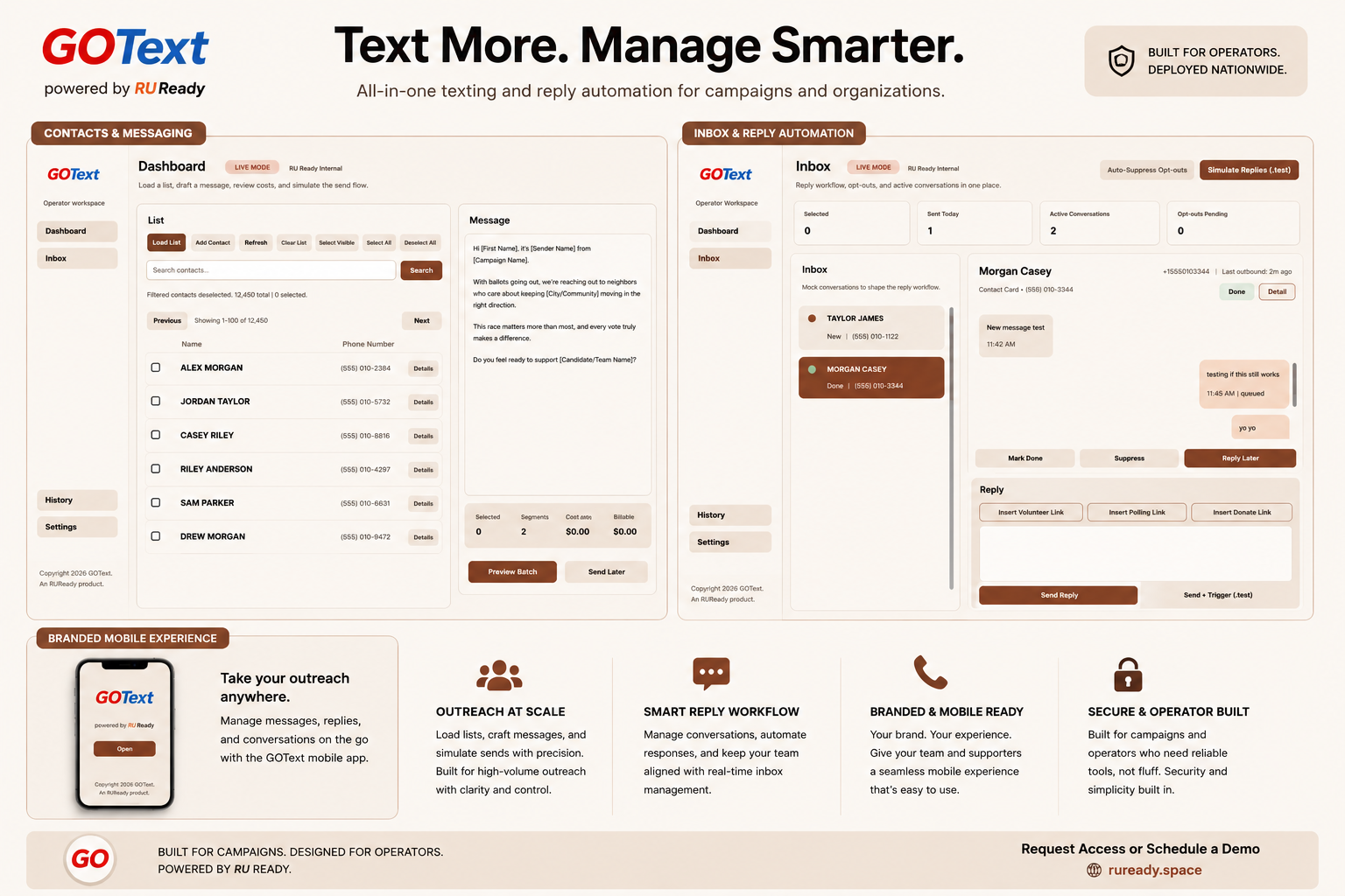 GOText dashboard interface