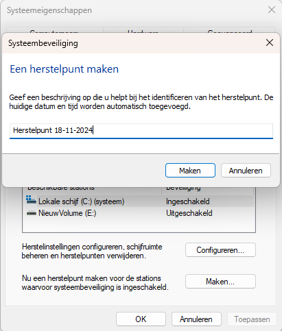 Herstelpunt maken windows 11