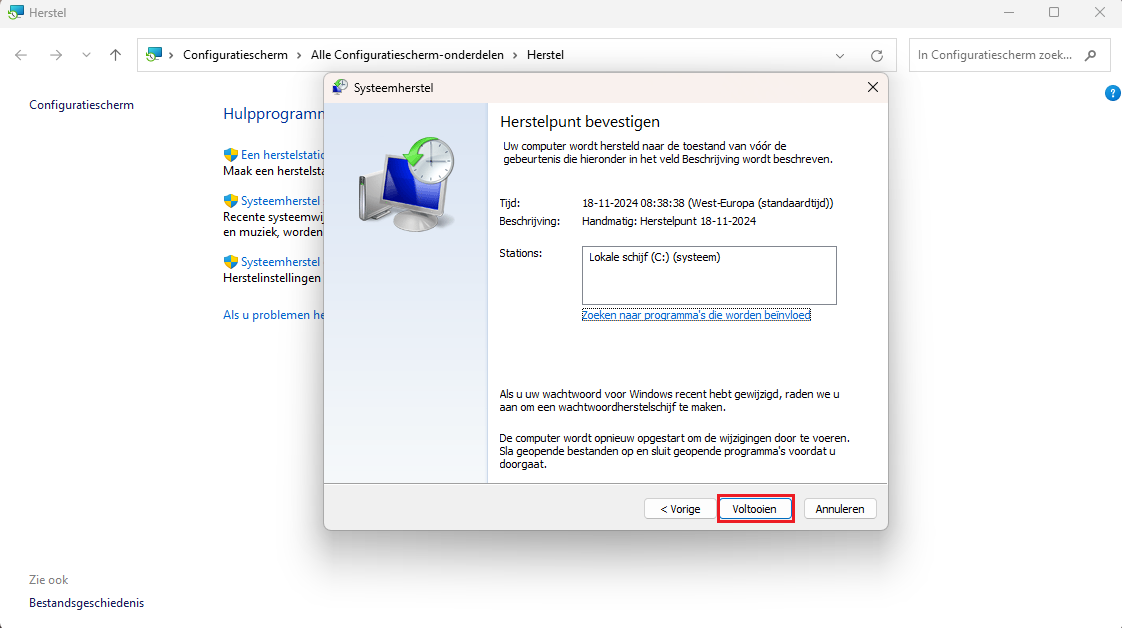 Voltooi Systeemherstel