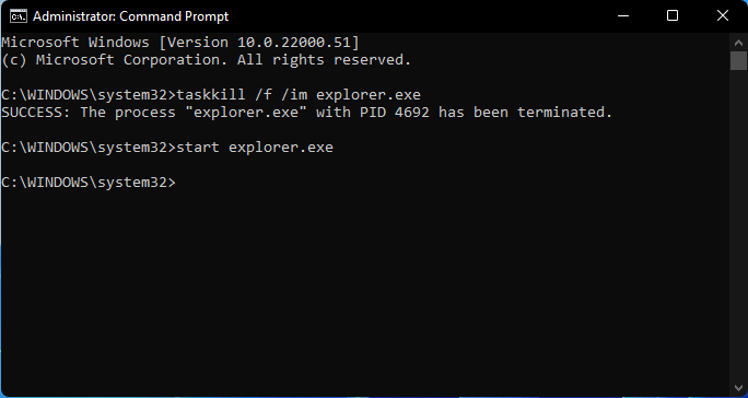 Windows 11 Taskkill /f /im explorer.exe
