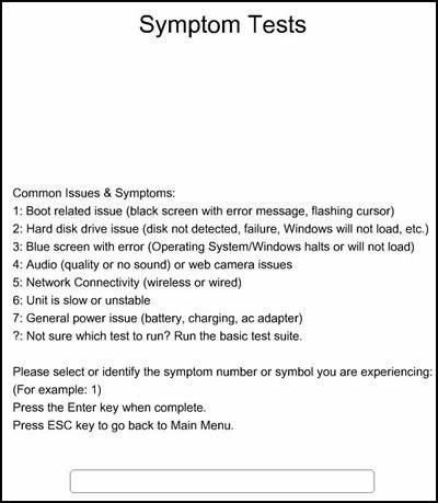 open scherm voor symptoomtest