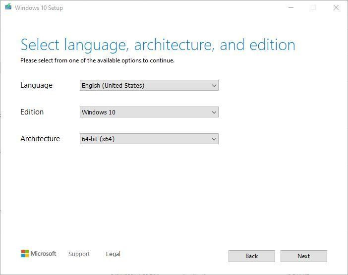 Windows media creation tool select languague