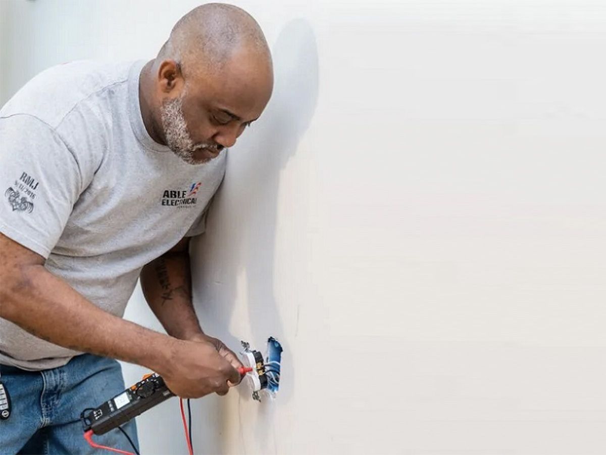 Able Electrical technician performing wiring service