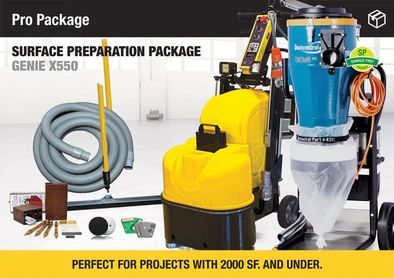 Surface preparation package with a yellow Genie X550 machine and accessories.