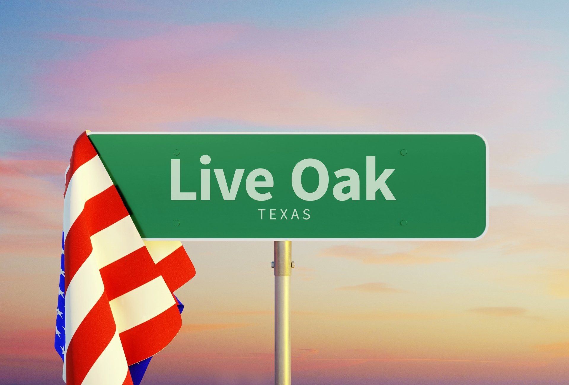 Live Oak Texas sign and American Flag