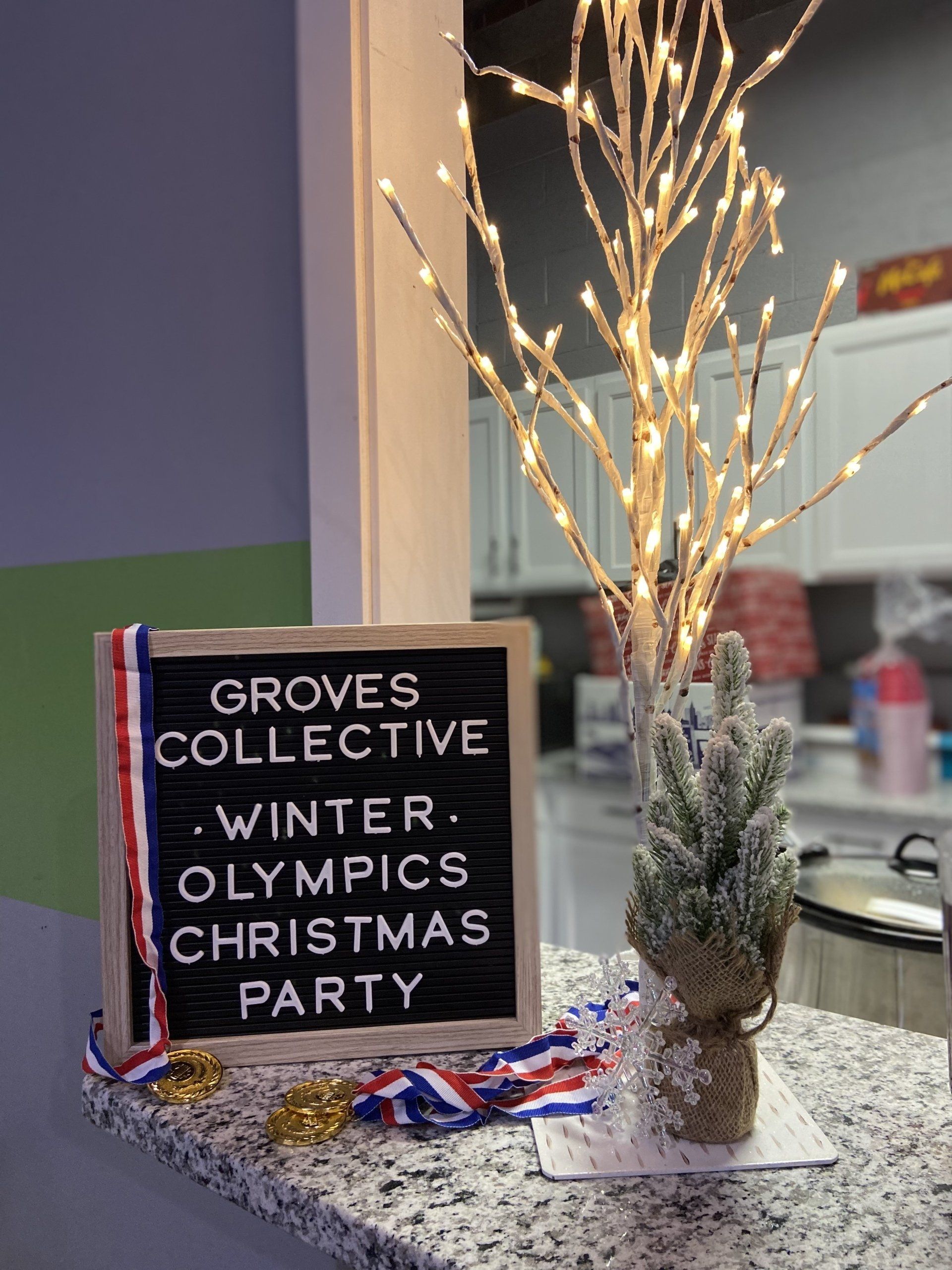 A letterboard announces a 