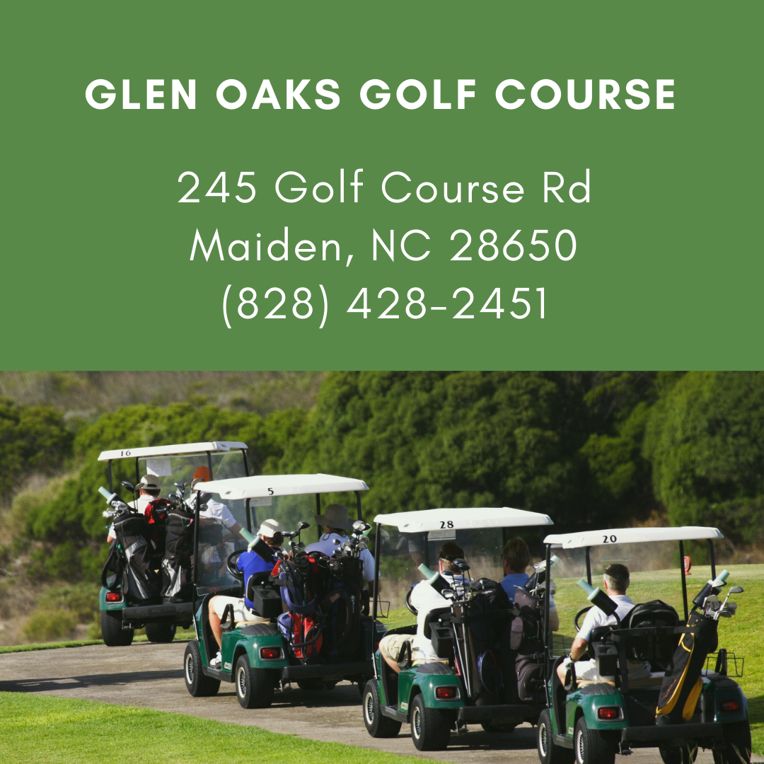 Glen Oaks Golf Course advertisement: golf carts on a course; address and phone number in green box.