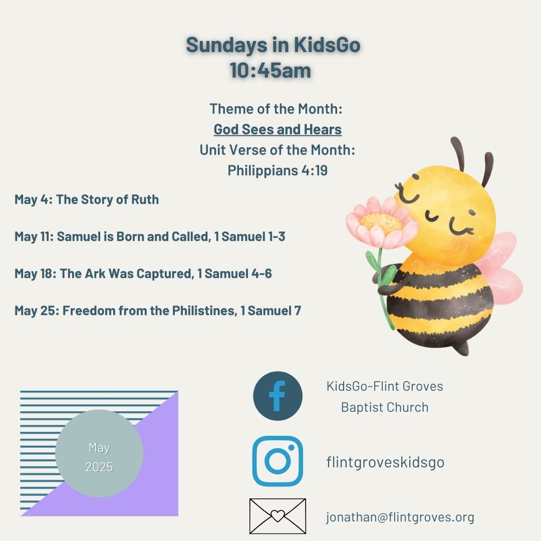 A poster for sundays in kidsgo with a bee holding a flower