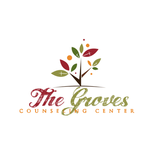 Logo for The Groves Counseling Center: a tree with colorful leaves and the name of the center beneath it.