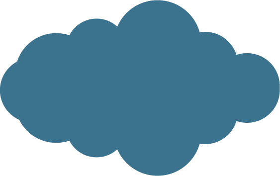A blue cloud on a white background is a silhouette of a cloud.