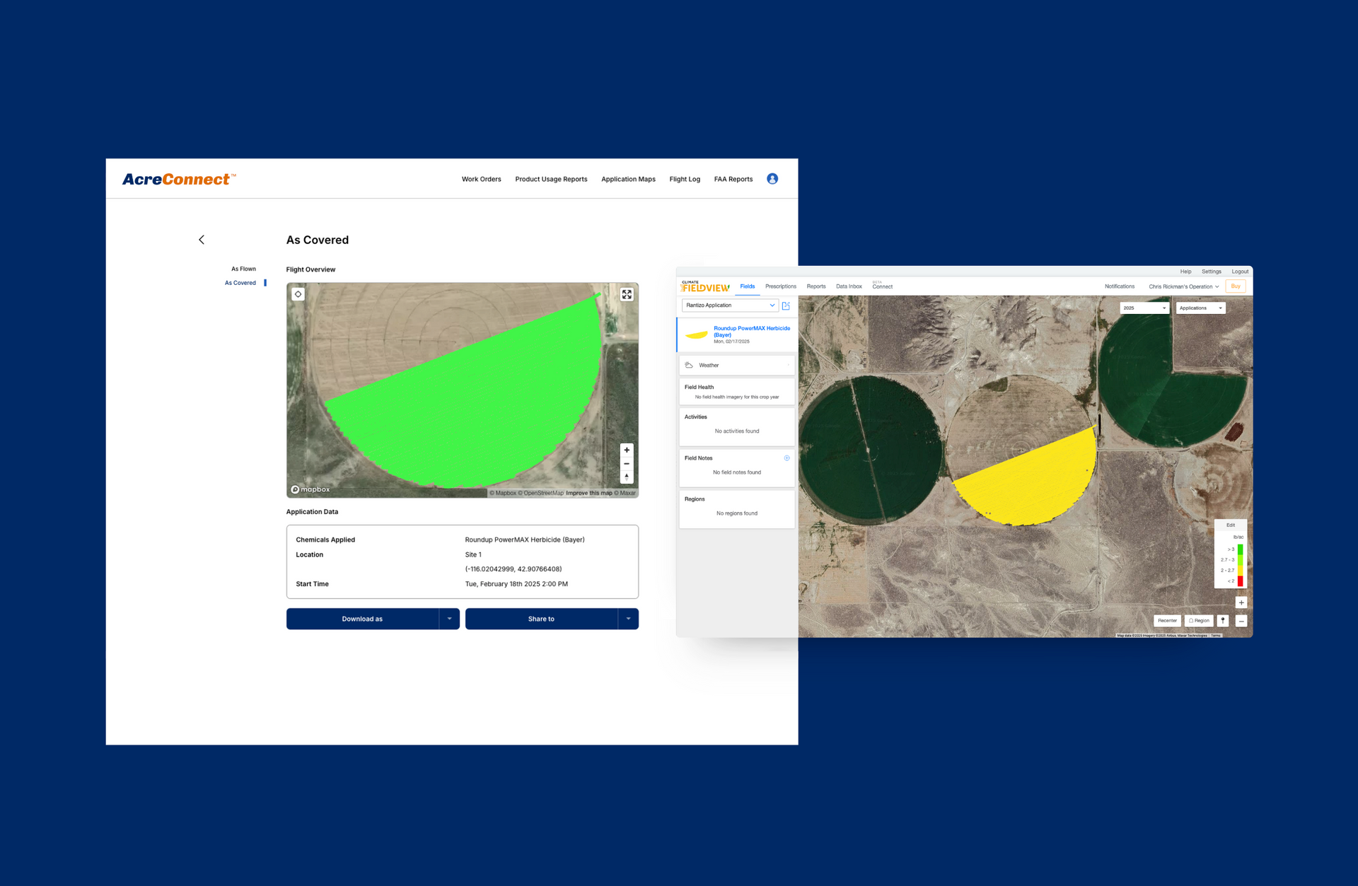 Drone operators can now share AcreConnect™ application maps with Bayer's digital farming platform