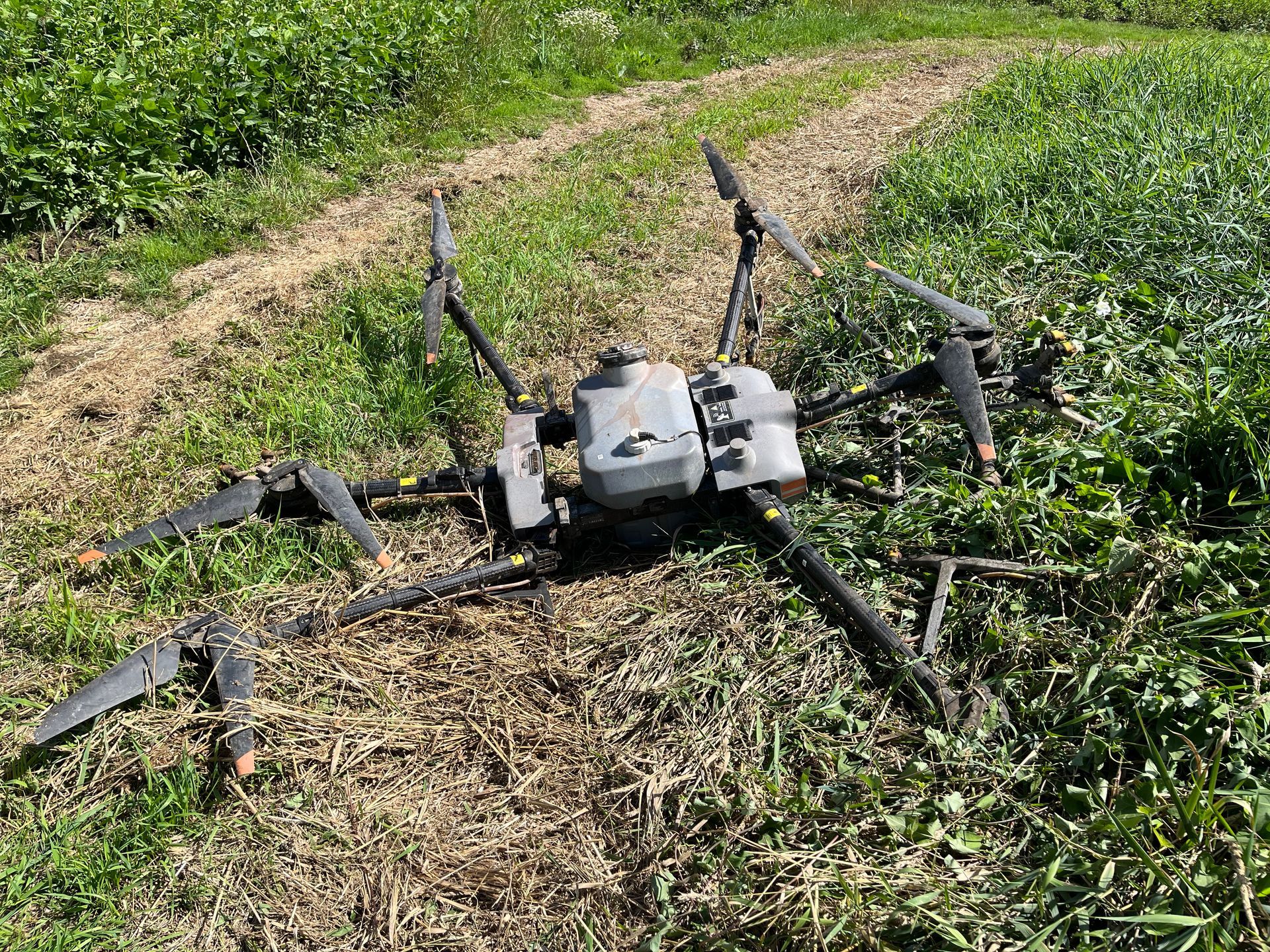 Drone crashed in a field