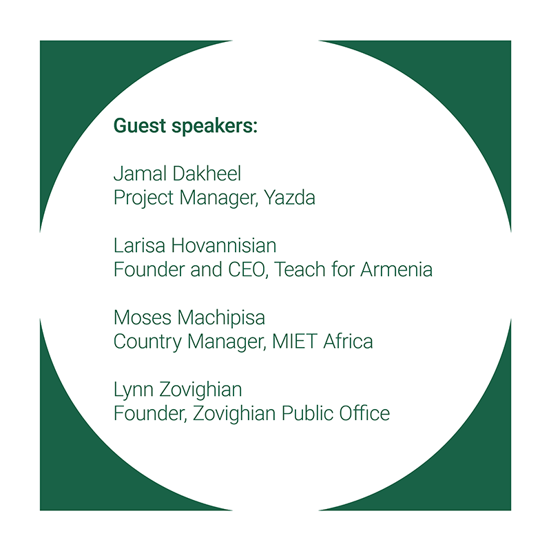 A green circle with guest speakers written on it